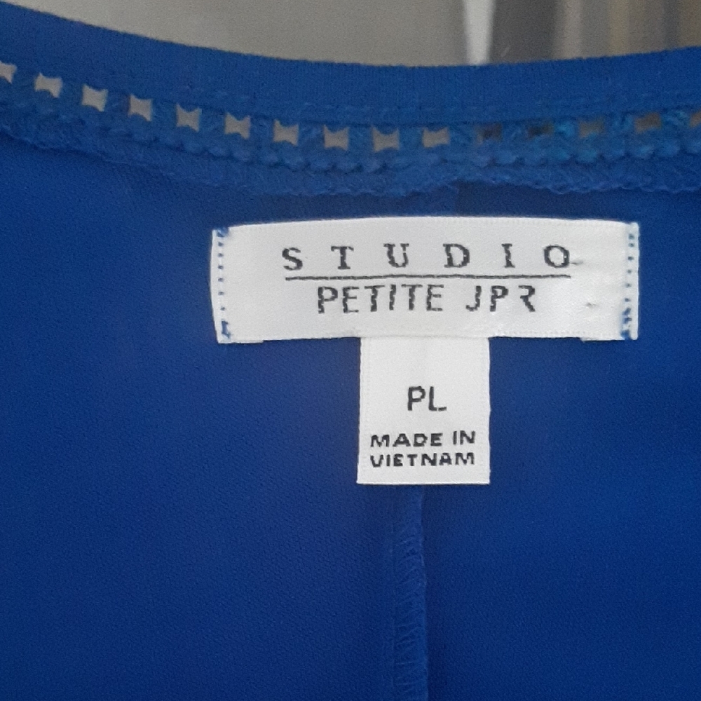 STUDIO๐SO PRETTY Cobalt Blue EUC Tie-Front Long Sleeve Top Sz L - Picture 7 of 9